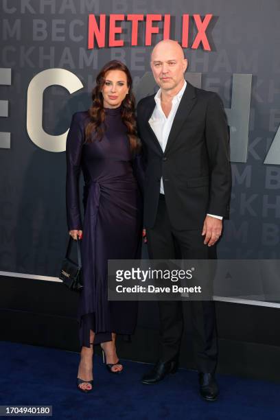 Jocelyne Woodhouse and Nick Woodhouse attend the UK Premiere of "Beckham" at The Curzon Mayfair on October 3, 2023 in London, England.