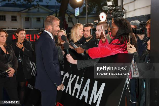 David Beckham attends the UK Premiere of "Beckham" at The Curzon Mayfair on October 3, 2023 in London, England.