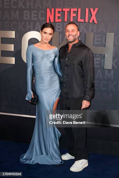 Isabela Grutman and guest attend the UK Premiere of "Beckham" at The Curzon Mayfair on October 3, 2023 in London, England.