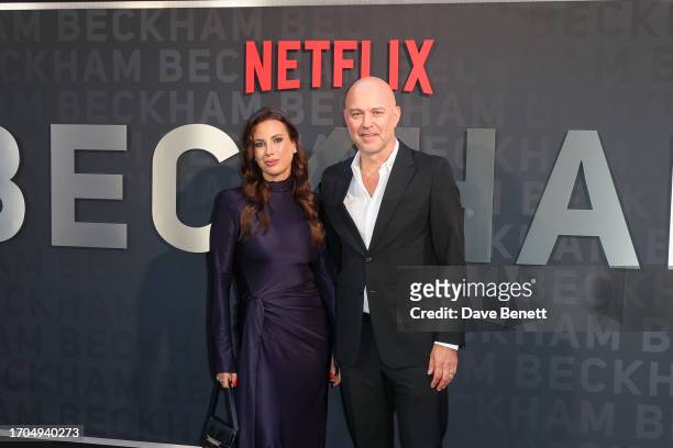 Jocelyne Woodhouse and Nick Woodhouse attend the UK Premiere of "Beckham" at The Curzon Mayfair on October 3, 2023 in London, England.