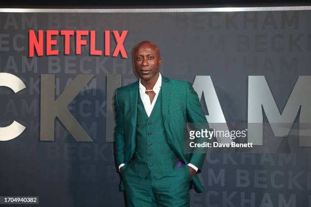 Sir Ozwald Boateng attends the UK Premiere of "Beckham" at The Curzon Mayfair on October 3, 2023 in London, England.