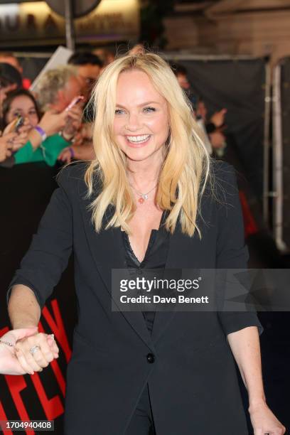 Emma Bunton attends the UK Premiere of "Beckham" at The Curzon Mayfair on October 3, 2023 in London, England.