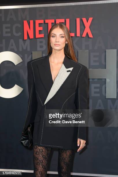 Lorena Rae attends the UK Premiere of "Beckham" at The Curzon Mayfair on October 3, 2023 in London, England.