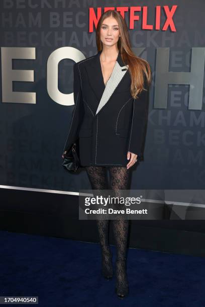 Lorena Rae attends the UK Premiere of "Beckham" at The Curzon Mayfair on October 3, 2023 in London, England.
