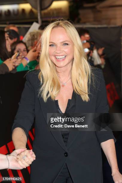 Emma Bunton attends the UK Premiere of "Beckham" at The Curzon Mayfair on October 3, 2023 in London, England.