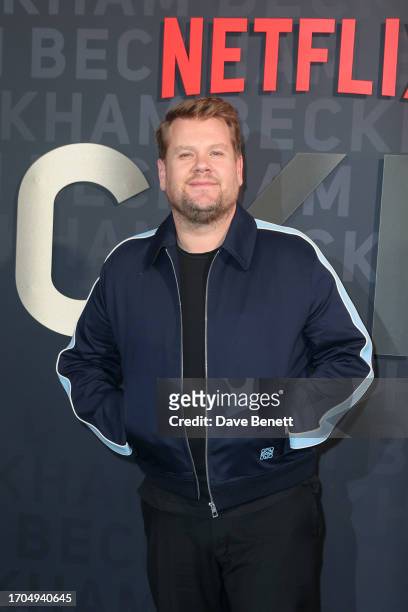 James Corden attends the UK Premiere of "Beckham" at The Curzon Mayfair on October 3, 2023 in London, England.