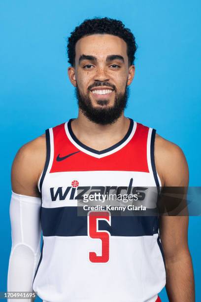 Tyus Jones of the Washington Wizards poses for a head shot during 2023-24 NBA Media Day on October 2, 2023 at Entertainment & Sports Arena in...