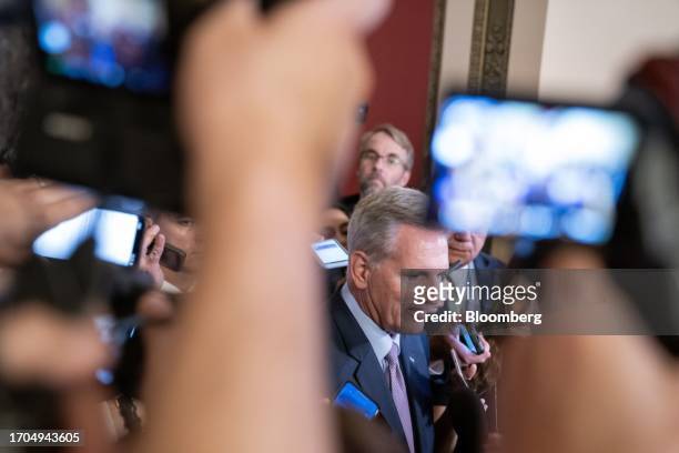 House Speaker Kevin McCarthy, a Republican from California, walks to the House chamber in Washington, DC, US, on Tuesday, Oct. 3, 2023. Republican...