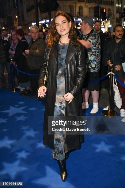 Lily James attends the press night performance of "Stephen Sondheim's Old Friends" at The Gielgud Theatre on October 3, 2023 in London, England.