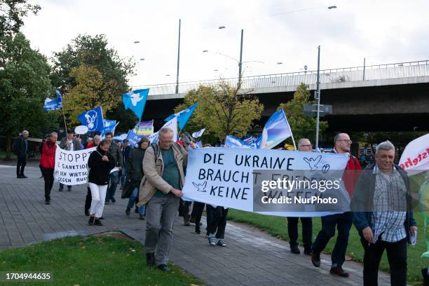 A hundred people take part in the demo called '' no war madness '' by the group of many Querdenken members to protest against weapon delivery to...