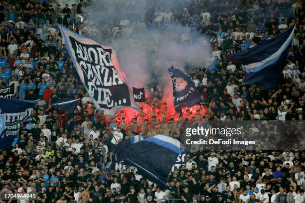 Supporters of SSC Napoli during the UEFA Champions League match between SSC Napoli and Real Madrid CF at Stadio Diego Armando Maradona on October 3,...