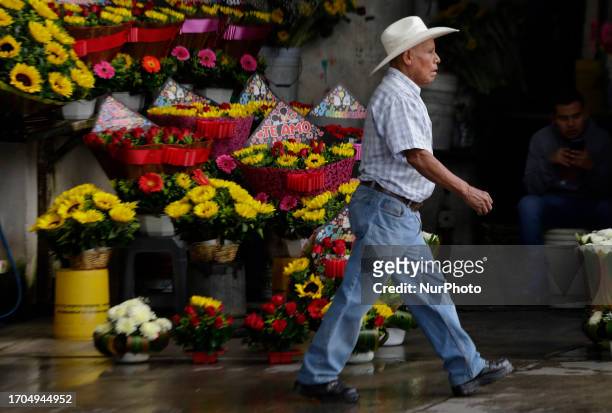 Pedestrian in front of a flower stall on Av. Tlahuac almost on the corner of Periferico in Mexico City. In recent weeks, various groups of transport...