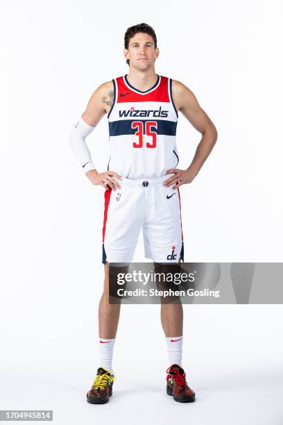 Mike Muscala of the Washington Wizards poses for a portrait during 2023-24 NBA Media Day on October 2, 2023 at Entertainment & Sports Arena in...