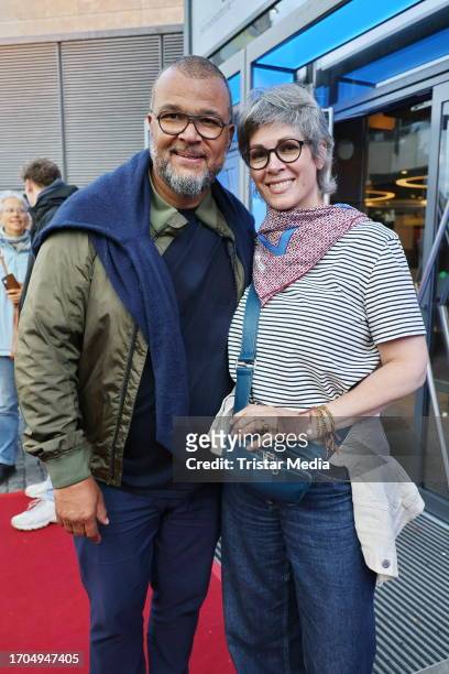 Nikolaus Okonkwo and Cheryl Shepard attend the "Tatort Borowski und das unschuldige Kind von Wacken" premiere during the Hamburg film festival at...