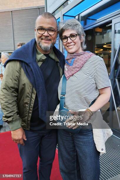 Nikolaus Okonkwo and Cheryl Shepard attend the "Tatort Borowski und das unschuldige Kind von Wacken" premiere during the Hamburg film festival at...