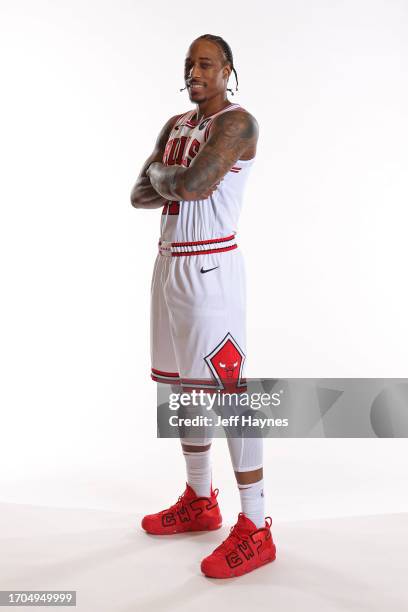 Demar DeRozan of the Chicago Bulls poses for a portrait for Media Day at the Barclays Center in Chicago, Illinois. NOTE TO USER: User expressly...