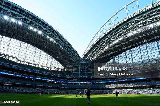 General view of the field prior to Game 1 of the Wild Card Series between the Arizona Diamondbacks and the Milwaukee Brewers at American Family Field...