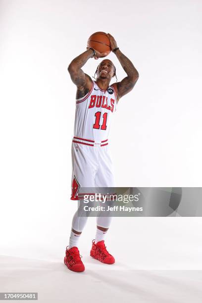 Demar DeRozan of the Chicago Bulls poses for a portrait for Media Day at the Barclays Center in Chicago, Illinois. NOTE TO USER: User expressly...
