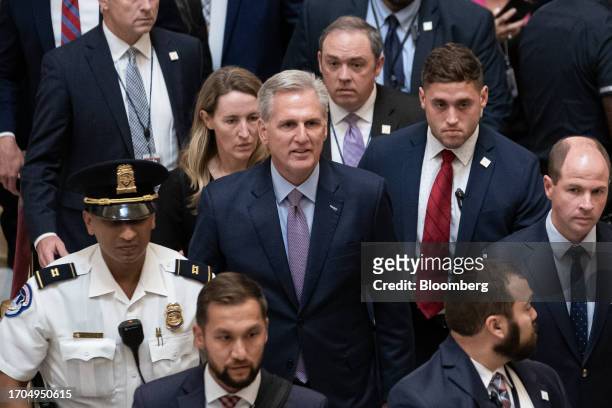 Representative Kevin McCarthy, a Republican from California, center, walks to his office after exiting the House Chamber at the US Capitol in...