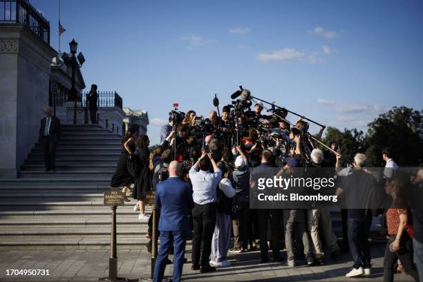 Representative Matt Gaetz, a Republican from Florida, speaks to members of the media outside the US Capitol in Washington, DC, US, on Tuesday, Oct....