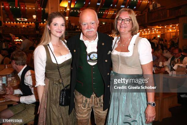 Sophia Gauweiler, Peter Gauweiler, Eva Gauweiler during the 188th Oktoberfest at Schützen-Festzelt on October 03, 2023 in Munich, Germany.