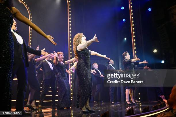 Jeremy Secomb, Clare Burt, Gavin Lee, Bonnie Langford, Bernadette Peters and Jason Pennycooke bow at the curtain call during the press night...