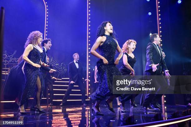 Bernadette Peters, Jac Yarrow , Richard Dempsey, Beatrice Penny-Touré, Bonnie Langford and Gavin Lee bow at the curtain call during the press night...