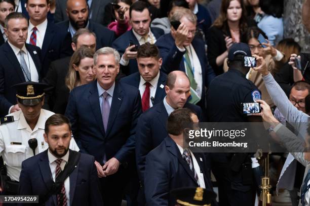 Representative Kevin McCarthy, a Republican from California, center left, walks to his office after exiting the House Chamber at the US Capitol in...