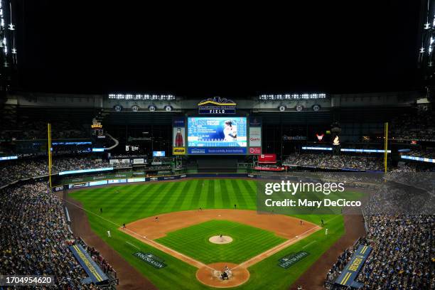 General view of the field in the sixth inning during Game 1 of the Wild Card Series between the Arizona Diamondbacks and the Milwaukee Brewers at...