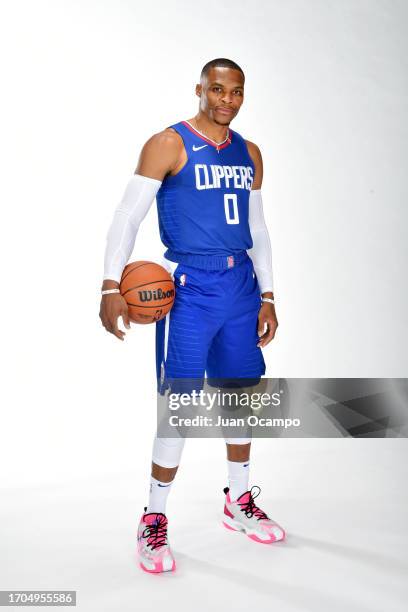 Russell Westbrook of the LA Clippers poses for a portrait during 2023-24 NBA media day on October 2, 2023 at the Honey Training Center in Playa...