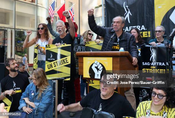 Hugh Dancy, Jill Hennessy, Bill Irwin and F. Murray Abraham are seen on the SAG-AFTRA picket line on October 03, 2023 in New York City.