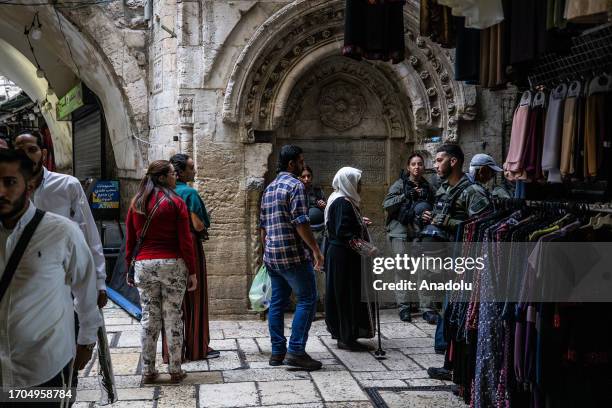 Israeli police take security measures as Activist Jewish settlers, who are under the protection of Israeli police, storm Al-Aqsa Mosque on 5th day of...