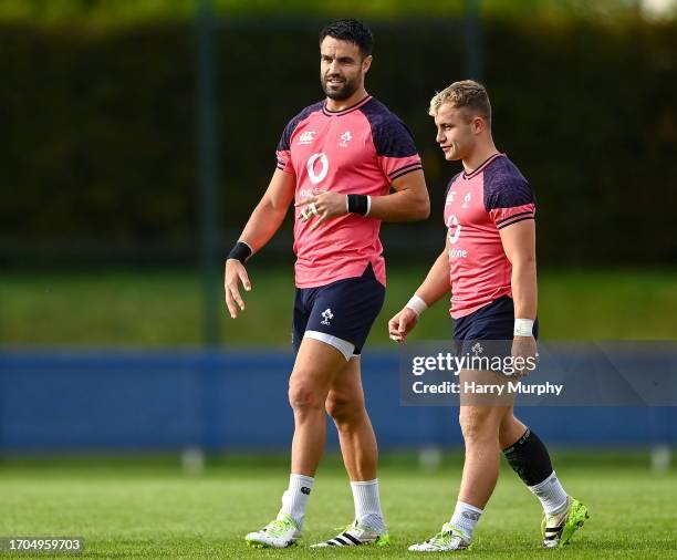 Tours , France - 4 October 2023; Conor Murray and Craig Casey during an Ireland rugby squad training session at Complexe de la Chambrerie in Tours,...
