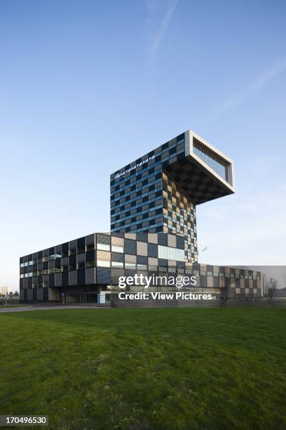 Oblique exterior view, Scheepvaart en Transport College, Rotterdam, Netherlands, Architect: Neutelings Riedijk, 2005.