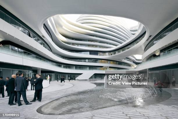 Inner courtyard view with water features, Galaxy Soho, Beijing, China, Architect: Zaha Hadid Architects, 2012.