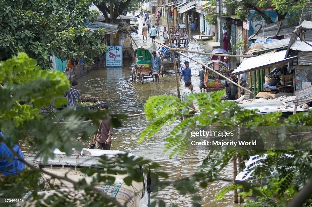 Flooded community of Demra in Dhaka city