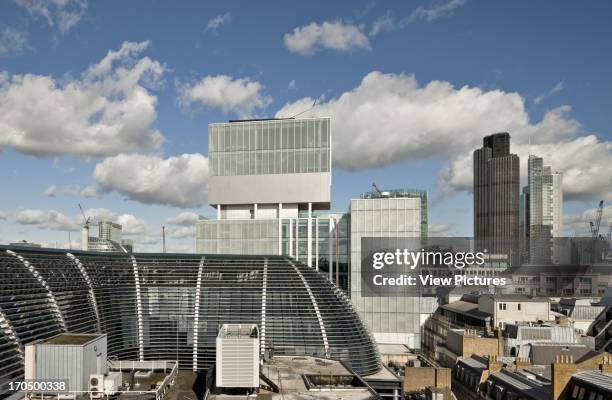 High level shot showing how upper level fits into cityscape, New Court Rothschild Bank, Headquarters, Europe, United Kingdom OMA with Allies &...