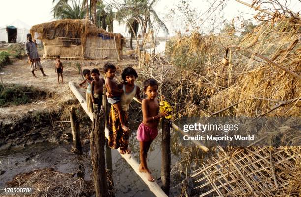 Children of a devastated village. The 1991 cyclone was one of the deadliest tropical cyclones on record that struck Bangladesh. The cyclone hit the...