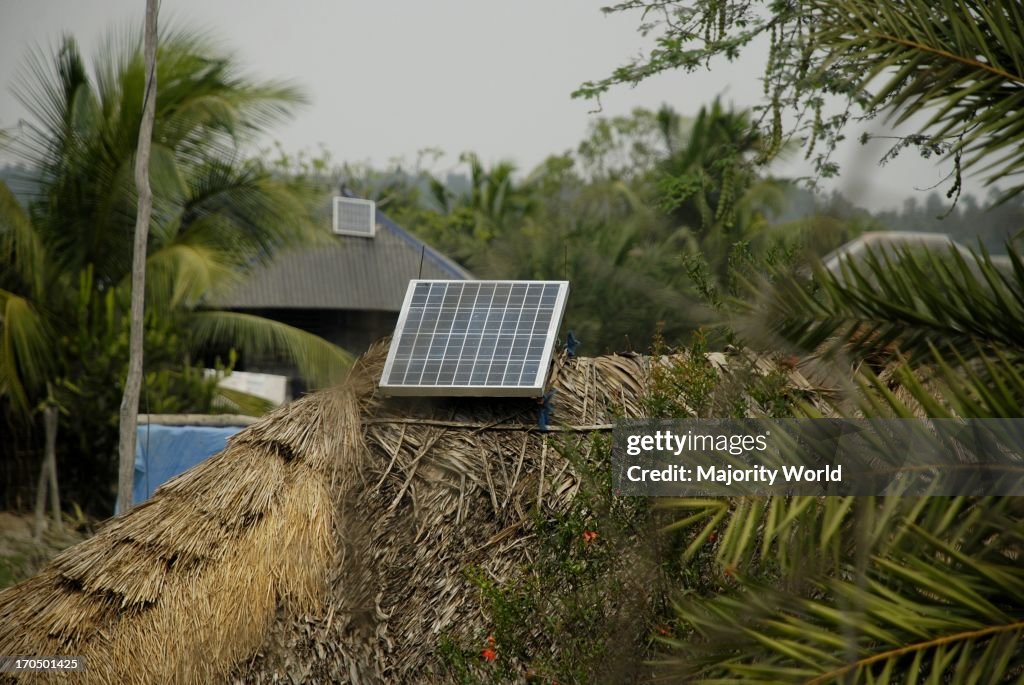 A solar power panel on the roof of a home in Koira, in Khulna, B