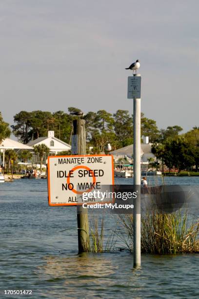 Boating No Wake Zone To Protect Manatees In Canal At Crystal River Florida.