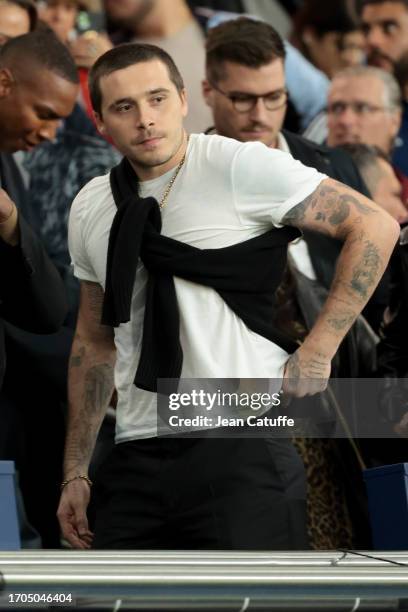 Brooklyn Beckham attends the Ligue 1 Uber Eats match between Paris Saint-Germain and Olympique de Marseille at Parc des Princes on September 24, 2023...