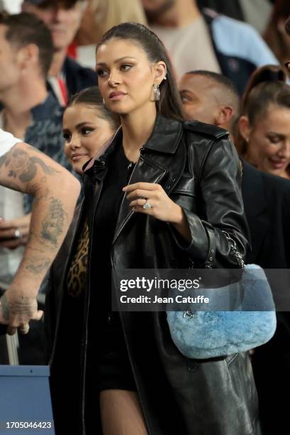 Nicola Peltz and Selena Gomez attend the Ligue 1 Uber Eats match between Paris Saint-Germain and Olympique de Marseille at Parc des Princes on...