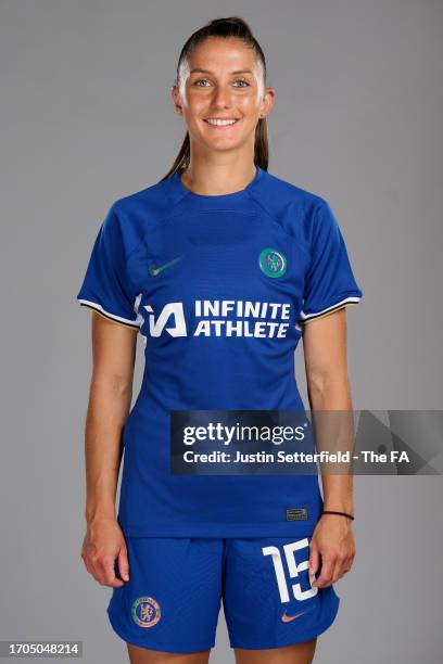 Eve Perisset of Chelsea poses during the Super League Headshots 2023/24 portrait session on September 13, 2023 in London, England.