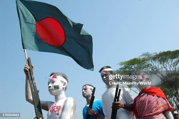 Young members of the 'Khelaghar Asar' brought out a rally imitating freedom fighters of 1971 on Victory Day in the city of Dhaka, Bangladesh. March...