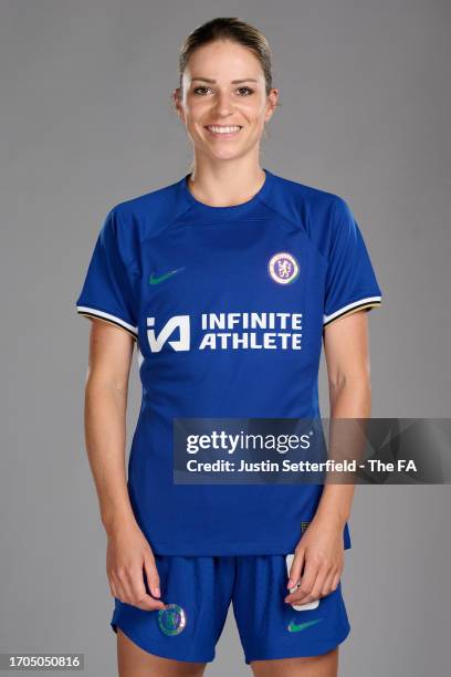 Melanie Leupolz of Chelsea poses during the Super League Headshots 2023/24 portrait session on September 13, 2023 in London, England.