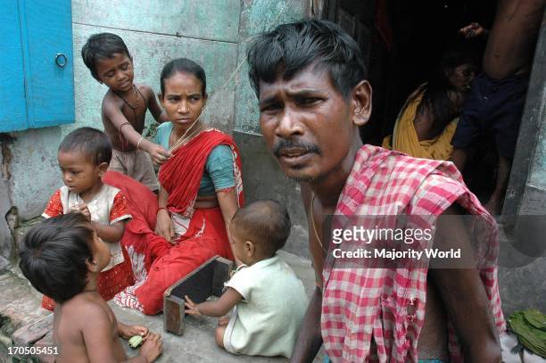 Family at a Road side slum of Kolkata city. Most of the transient roadside settlements and slums have been formed by refugees from East Pakistan....