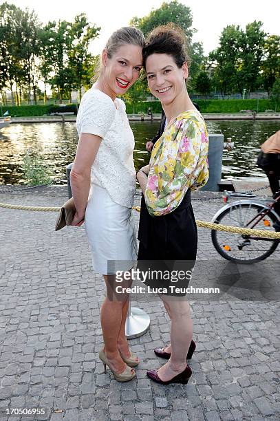 Lisa Martinek and Bibiana Beglau attend the producer party 2013 of the German producers alliance at Restaurant Auster on June 13, 2013 in Berlin,...
