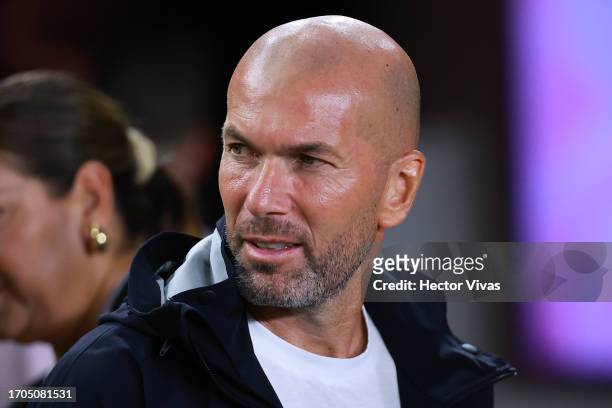 Zinedine Zidane looks on prior to the match between Inter Miami and the Houston Dynamo during the 2023 U.S. Open Cup Final at DRV PNK Stadium on...