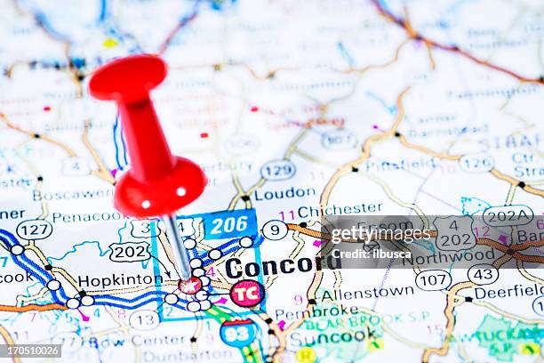 nous capitales sur la carte series: concord, new hampshire, new hampshire - concord massachusetts photos et images de collection