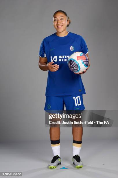 Lauren James of Chelsea poses during the Super League Headshots 2023/24 portrait session on September 13, 2023 in London, England.